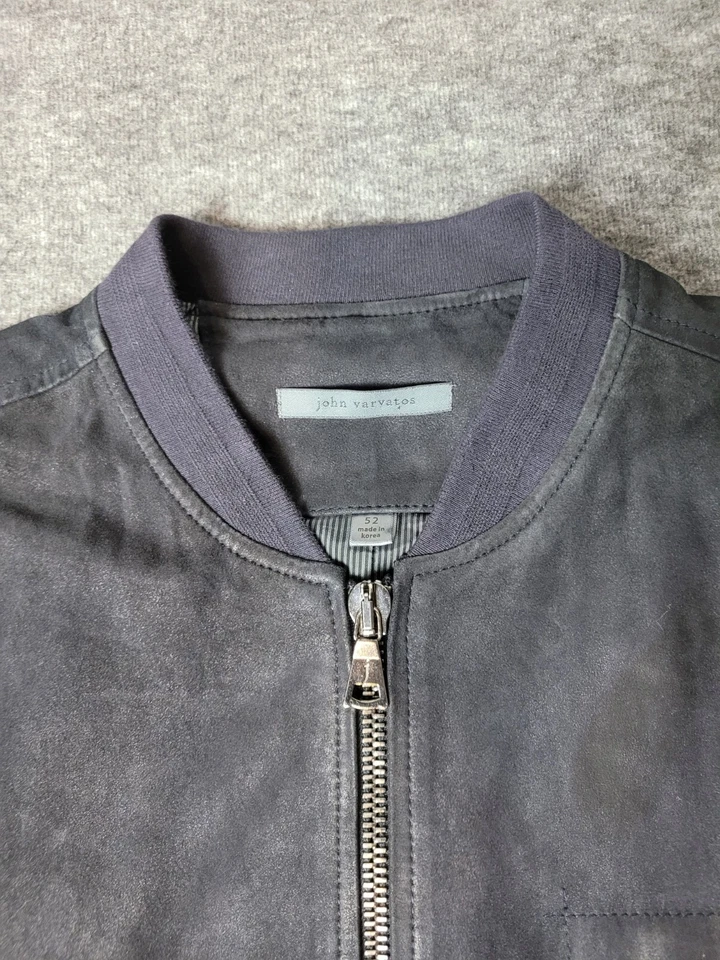 John Varvatos Hombres 52 Gris Cuero Chaqueta Bomber Piel de Cabra Cremallera Corea F/W19 Foto 4 de 4
