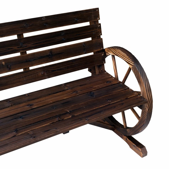 Outsunny Rustic Wooden Outdoor Patio Wagon Wheel Bench Seat | eBay