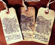 SET of 3 Lg. Primitive Witch Something Wicked This Way Comes Hang Tags