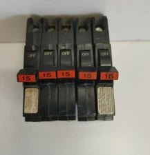 LOT OF 5 GUARANTEED! FEDERAL PACIFIC 15A 120/240V 1P CIRCUIT BREAKERS NC115