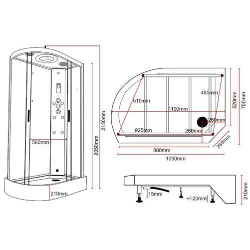 Insignia Chrome Steam Shower Cabin Enclosure Cubicle 1100x700 Offset RH