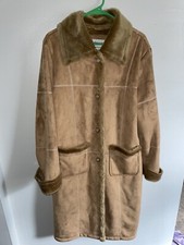 Vintage Fitz-wright Leather Maxi Trench Over Coat Tan Women Size L