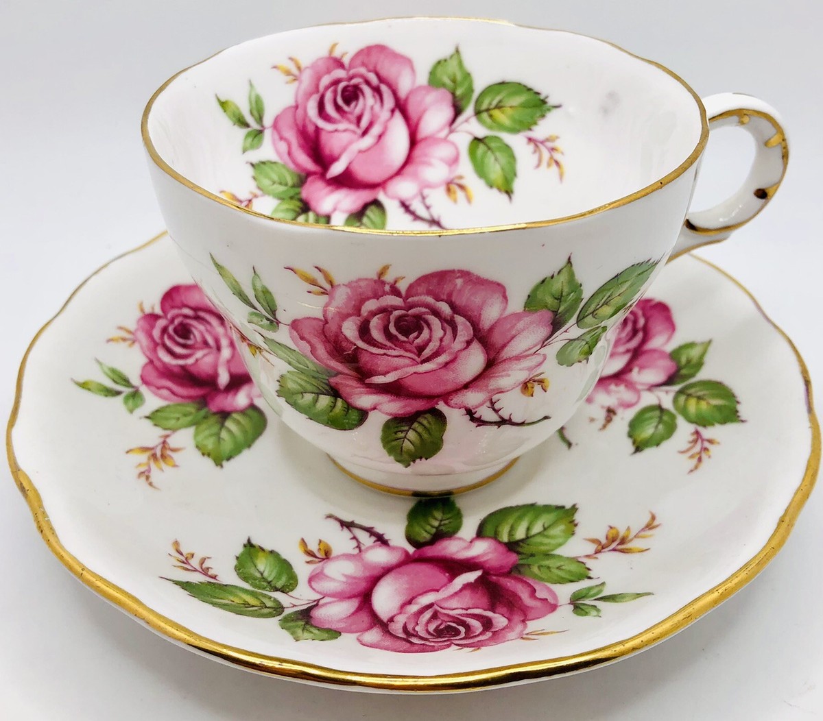 Vintage Melba England Bone China Pink Rose Cup Saucer Set; Teacup