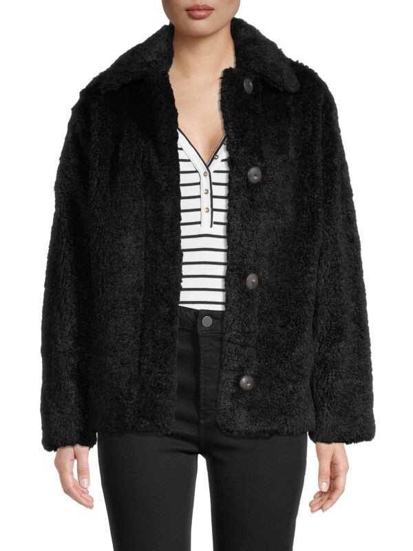 Fur Type Jacket Vince Black Faux-Fur Jacket Small Excellent