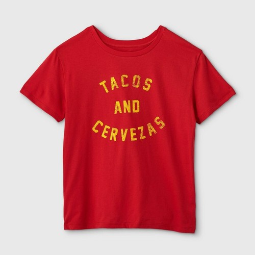 Women's Tacos and Cervezas Short Sleeve Graphic T-Shirt - Red Size XS - 第 1/1 張圖片