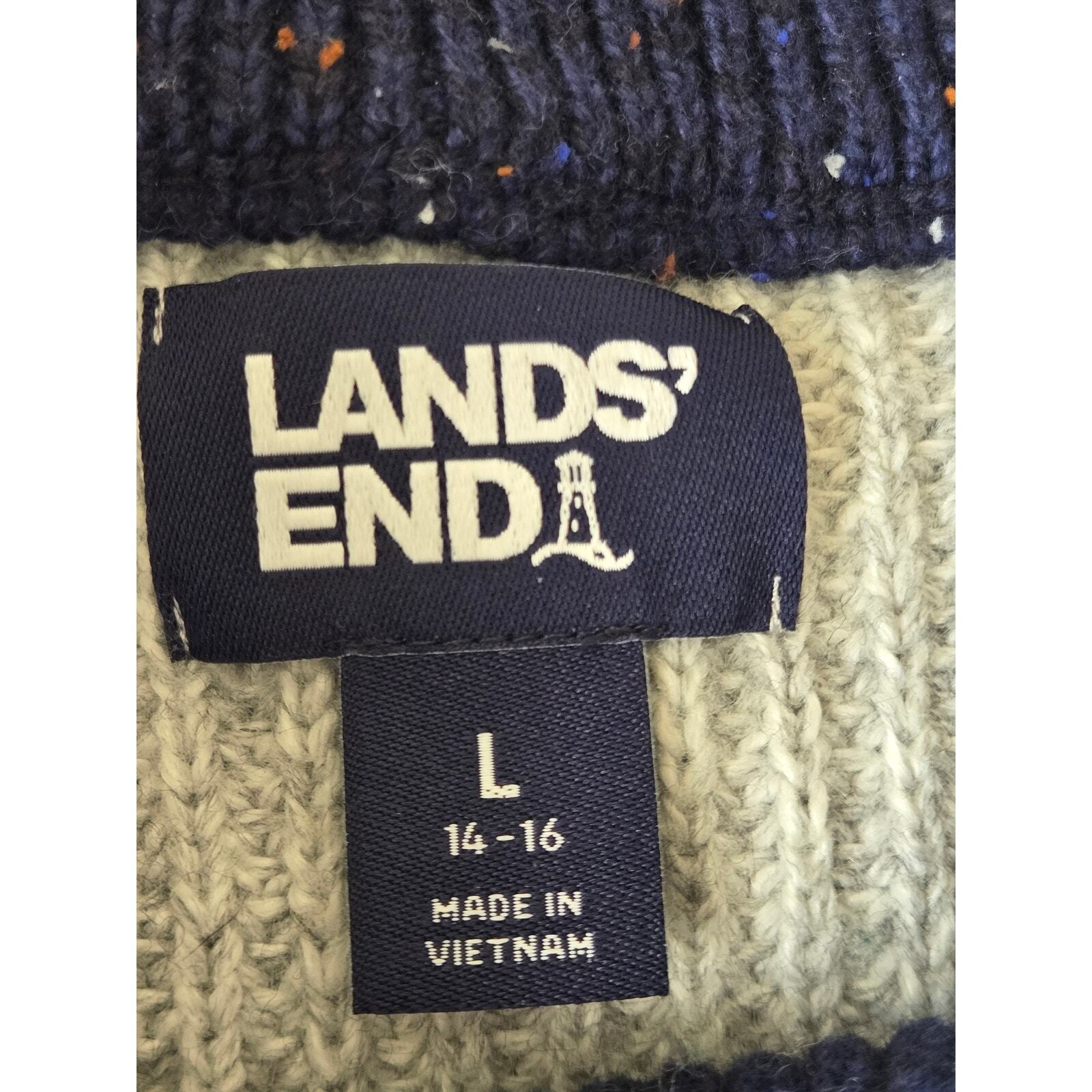 LANDS END Women's Patchwork Cable-Knit Crewneck S… - image 2