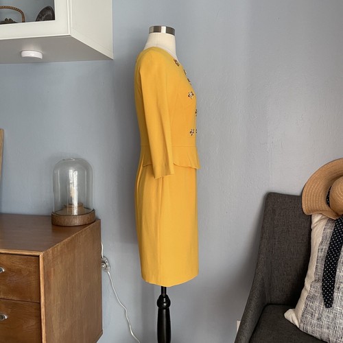 PORTS 1961 Yellow Peplum Sheath Dress Rhinestones Size 2 - Picture 8 of 12