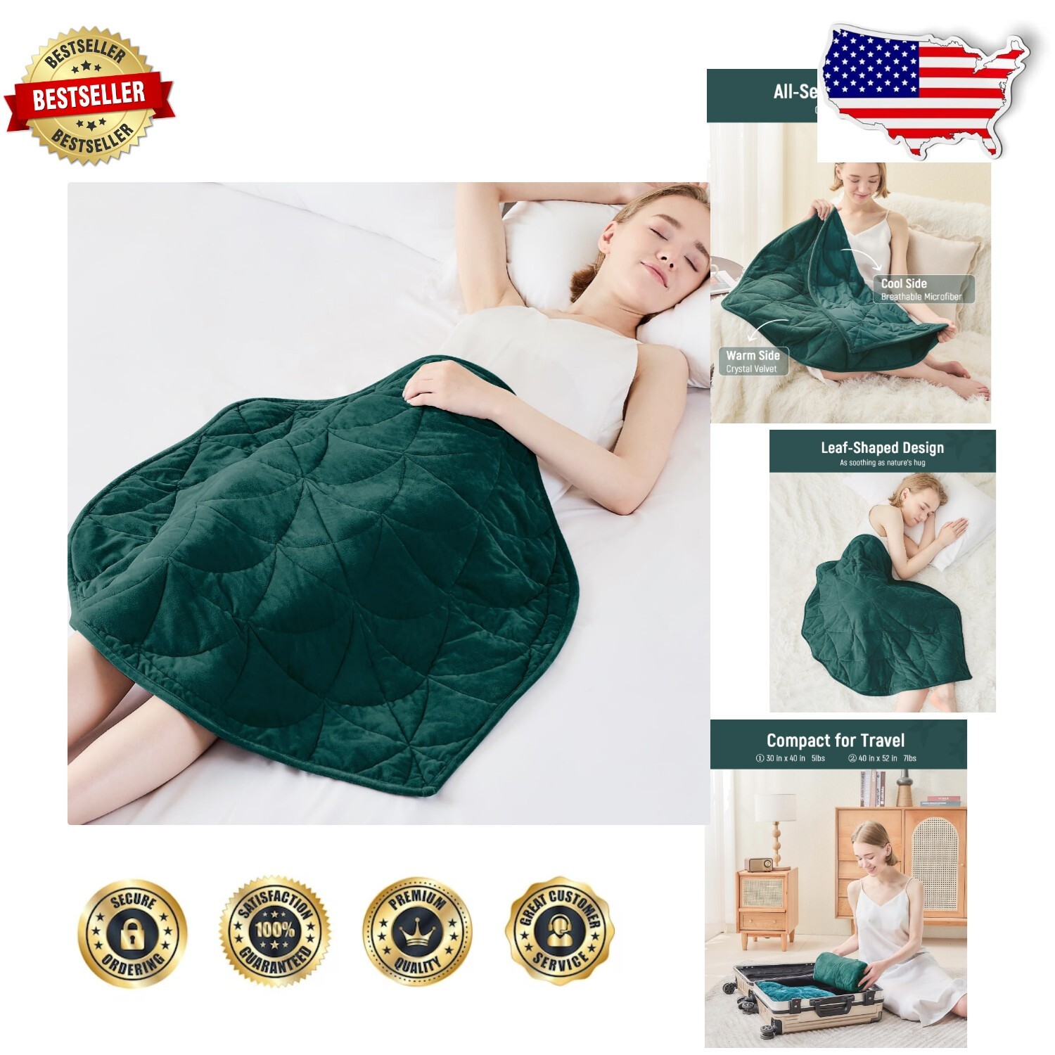 5 lb Forest Green Weighted Blanket - Soft Microfiber for Stress Relief & Relaxation-image