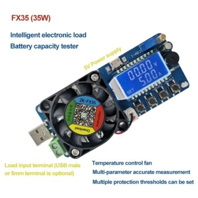 Battery Capacity Tester Constant Current Electronic Load USB Power Tester 5A 35W