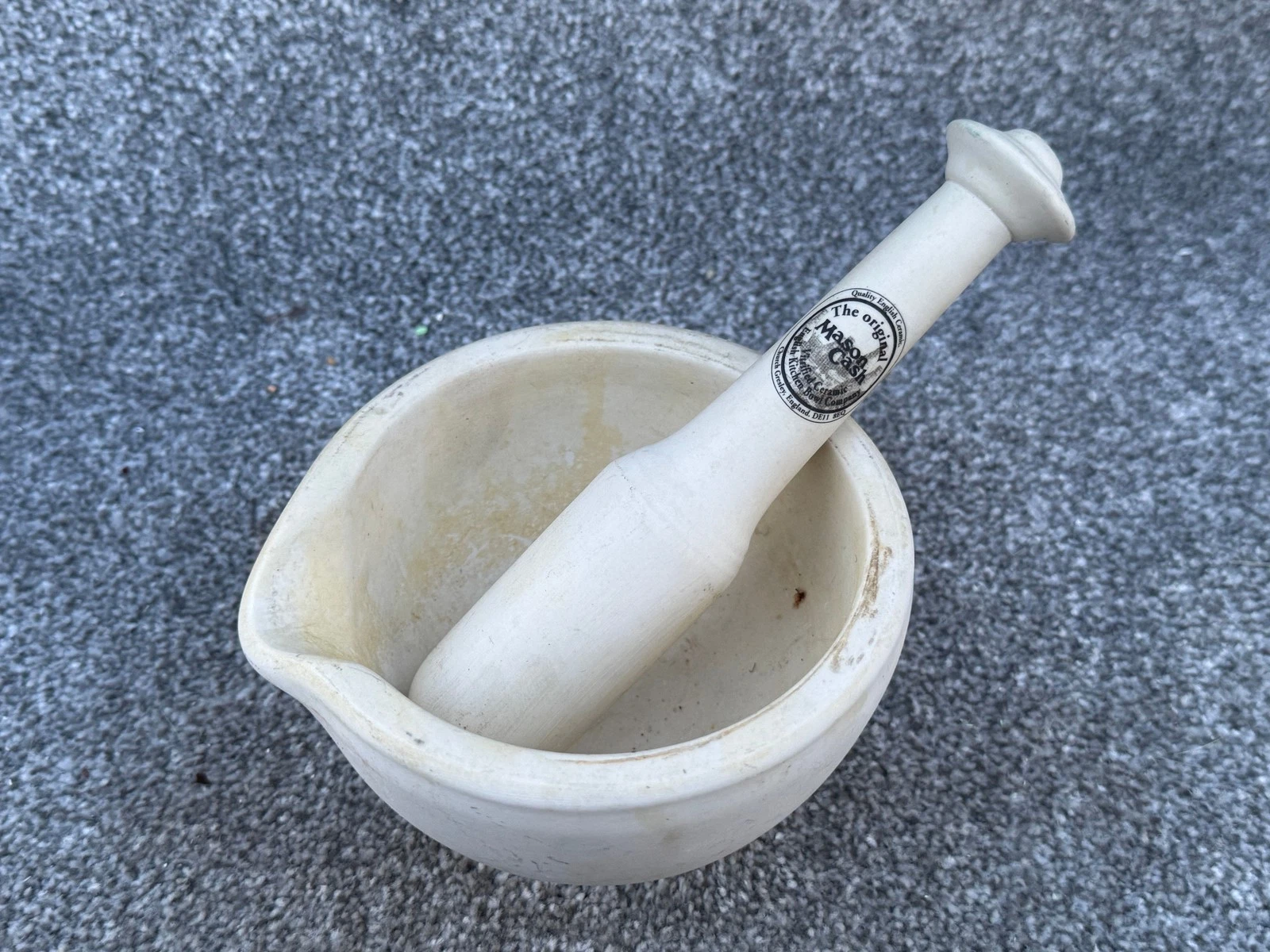 VINTAGE MASON CASH MORTAR PESTLE ENGLISH CERAMIC VITRIFIED KITCHEN HERB SPICE