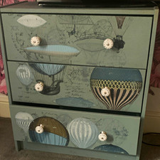 3 Drawer Chest of Drawers Grey/Blue Hot Air Balloon Knob Freestanding 45x30x50