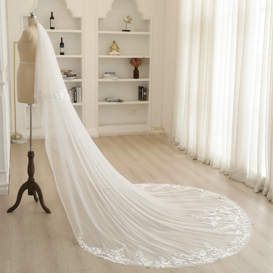 Romántico velo de novia de encaje rosa con colorete velo personalizado real Foto 2 de 4