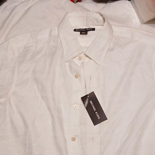 Michael Kors Men's Solid White Dress Shirt S Button-Front Point Collar Logo