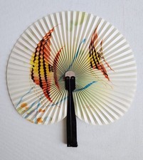 Vintage Paper Metal Folding Fan Tropical Fish Design Yellow Orange China