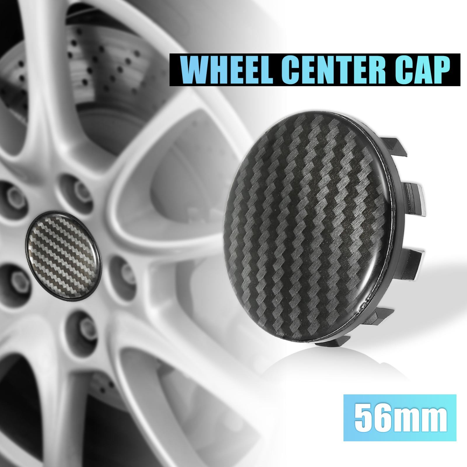 4pcs 56mm 2.2“ Automotive Universal Tyre Hub Cover Carbon Fiber Pattern Black