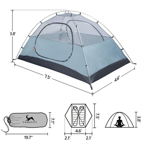TOMOUNT Backpacking Tent 2 Person Waterproof Lightweight Double Layer Free-St... - Picture 5 of 7