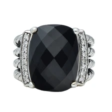 David Yurman Wheaton Sterling Silver 925 Black Onyx Pave Diamonds Ring Size 5.75