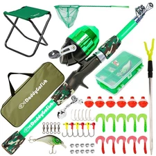 DaddyGoFish Kids Fishing Pole - Rod Reel Combo Tackle Box Starter Set - First...