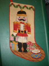 Needlepoint Velvet Christmas Stocking Nutcracker 19"