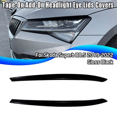 Headlight Trims Black Gloss Eyelid Trim For Skoda Superb B8.5 2019-2022