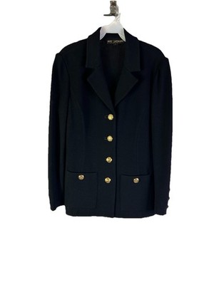 St. John Marie Gray Womens 6 Black Santana Knit Blazer Jacket Gold