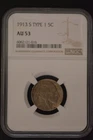 1913-S TYPE I NGC CERTIFIED AU 53 BUFFALO NICKEL