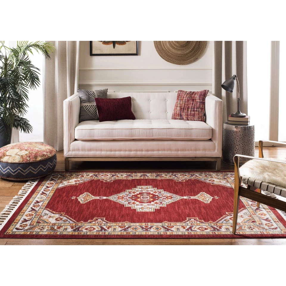 Colección Granja 5'1" x 7'3" Crema/Rojo FMH830Q Boho Tribal Medallón Ta... Foto 4 de 4