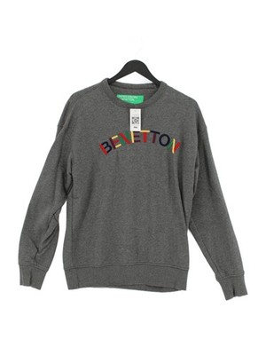 United Colors Of Benetton Herren Hoodie S Grau Grafik 100% Baumwolle Pullover
