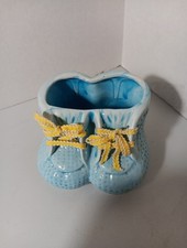 Vintage Baby Nursery Blue Shoes Ceramic Planter Succulants With Ties Boy