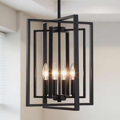 Stylish 4-Light Black Farmhouse Chandelier for Dining Room & Entryway