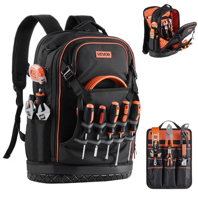 VEVOR Tool Backpack 65 Pockets Tear-resistant Jobsite Backpack for Electrician