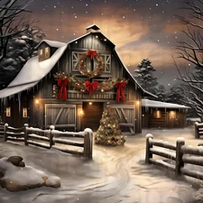 5D DIY Christmas Diamond Art Kits for Adults, Winter Wooden House Diamond Painti