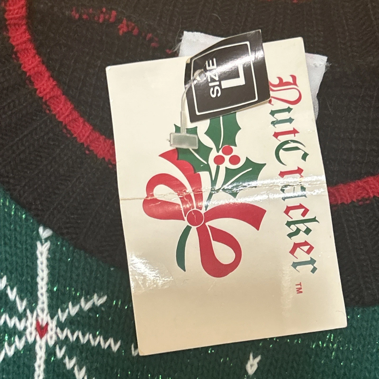 Vintage Nutcracker Christmas Pullover Sweater Sparkly Green Red Large