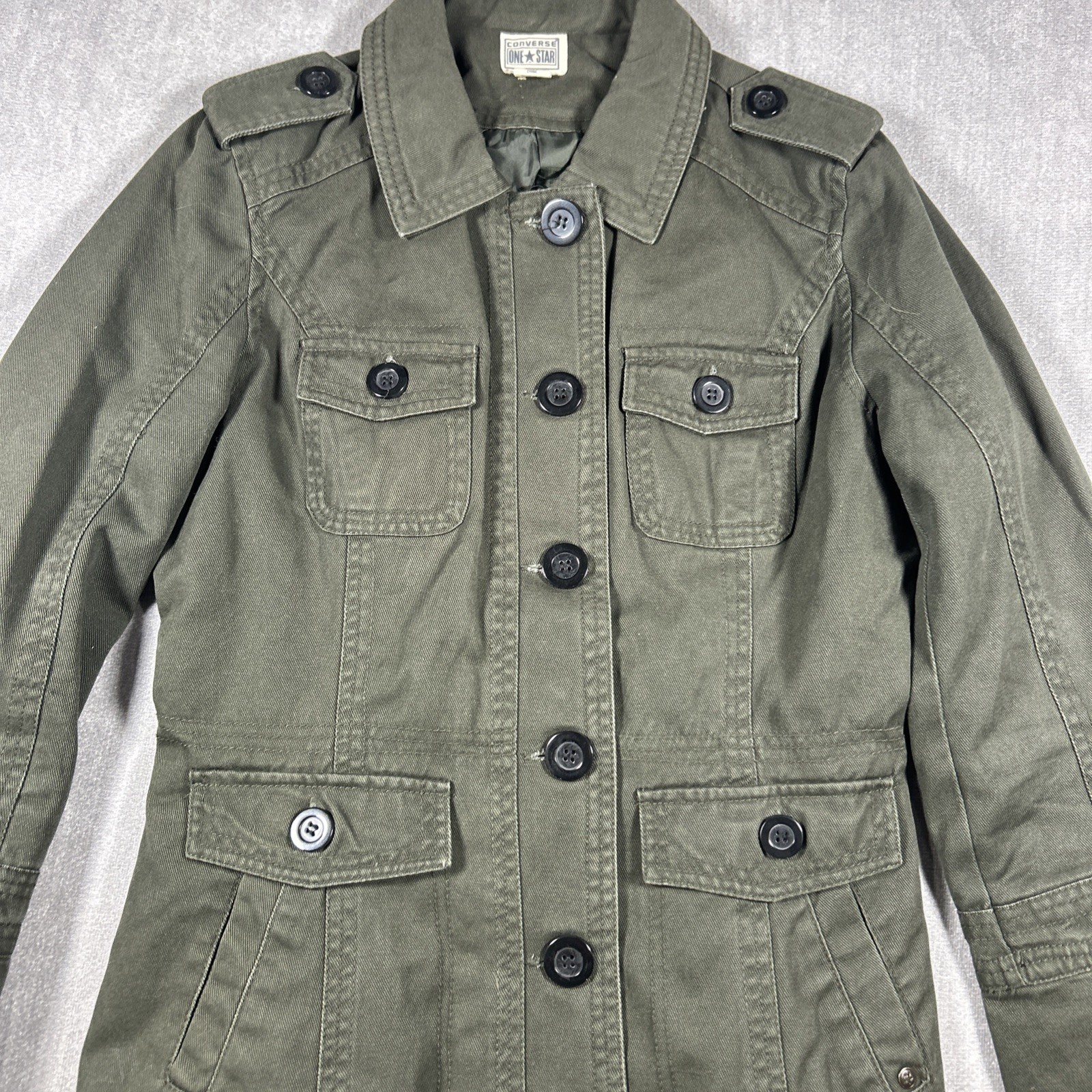 Woman's Converse One Star Small Cotton Button Front Lined Jacket Pockets thumbnail 5