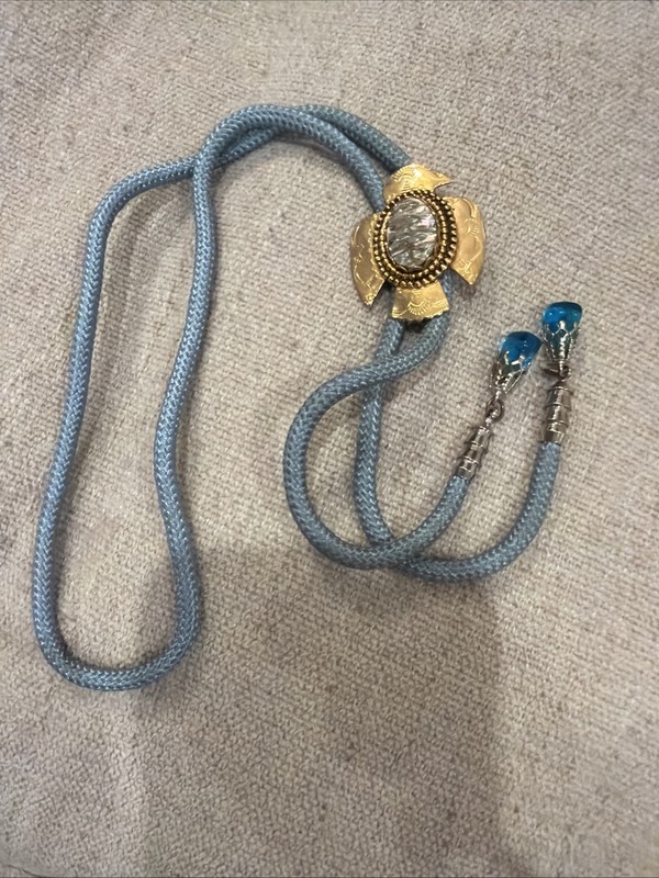 Vintage Turquoise bolo tie Men’s Turquoise Stone Slide And Matching Tips