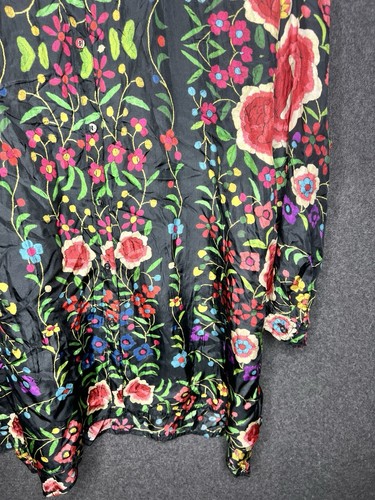 JOHNNY WAS 100% Silk Women's Size SM Button Down Floral Hippie Boho Blouse Shirt - Picture 6 of 12