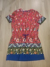 Tory Burch Women Red Floral T-Shirt Dress Short Sleeve Pima Cotton Size L EUC