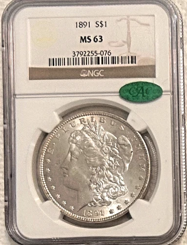 1891 P Morgan WOW what a cool coin MS63 CAC & more free shipping VAM-6B
