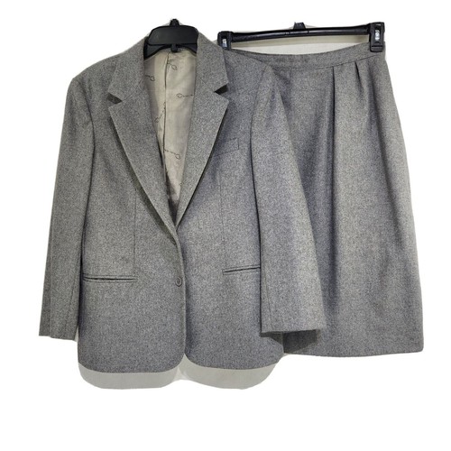 Oscar de la Renta, Giacca tuta vintage Oscar De La Renta 2 pezzi gonna grigio lana acrilica senza etichette taglia