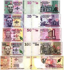 Swaziland 10-200 Emalangeni 5 Pieces Set, 2010-2018, P-37-44, UNC