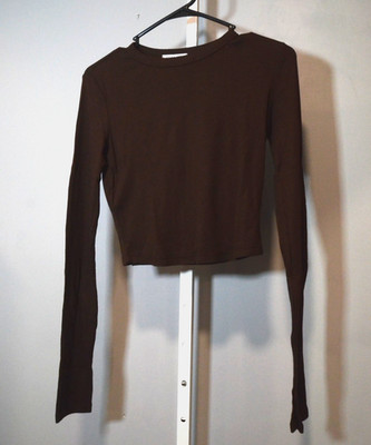 NWT Cotton Citizen Size M Brown Verona Crop Shirt Narrow Ribbing Long Sleeve