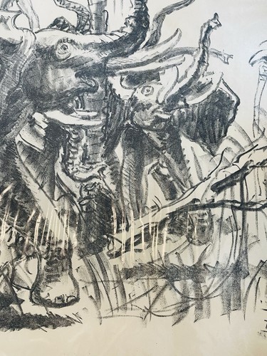 Fritz Behn Lithographie Afrika Stoßzahn Elefanten Herde gelisteter Künstler - Bild 3 von 9