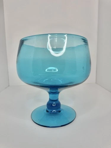 Vintage MCM Blenko Glass 629M Vase Compote In Turquoise 8.5” Stunning