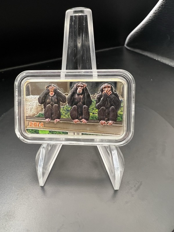 2014 Tanzania THREE WISE MONKEYS 1 Oz .999 Silver BAR SEE HEAR SPEAK NO EVIL
