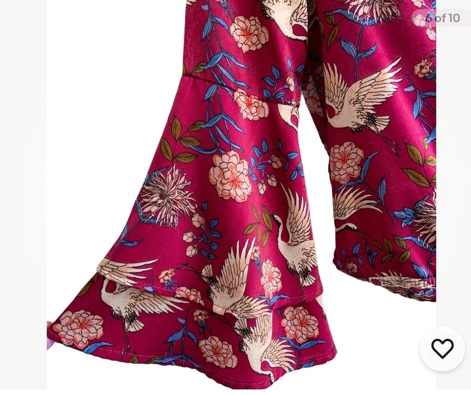 Charming Charlie  Floral Bell Sleeve Top Sz M Purple Floral Print Boho Colorful - Image 4 of 4