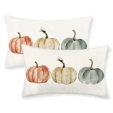Fall Pillow Covers 12x20 Inch 20" x 12" Pack of 2 Orange White Green Pumpkin