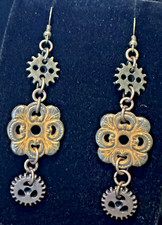 Jules Metal Steampunk Cog Earrings Cyberpunk Gothic Sci Fi Gear Jewelry Retro