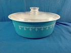 Pyrex 664 Big Bertha 4 Qt Blue Snowflake Garland Casserole Dish WITH LID VINTAGE