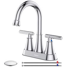 Eco-Friendly 2-Handle Bathroom Faucet with 360° Swivel Spout and Pop-Up Drain