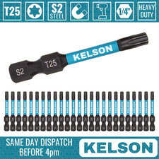 25 x T25 Torx 50mm 2" Impact Screwdriver Bits Magnetic 1/4" Universal KELSON
